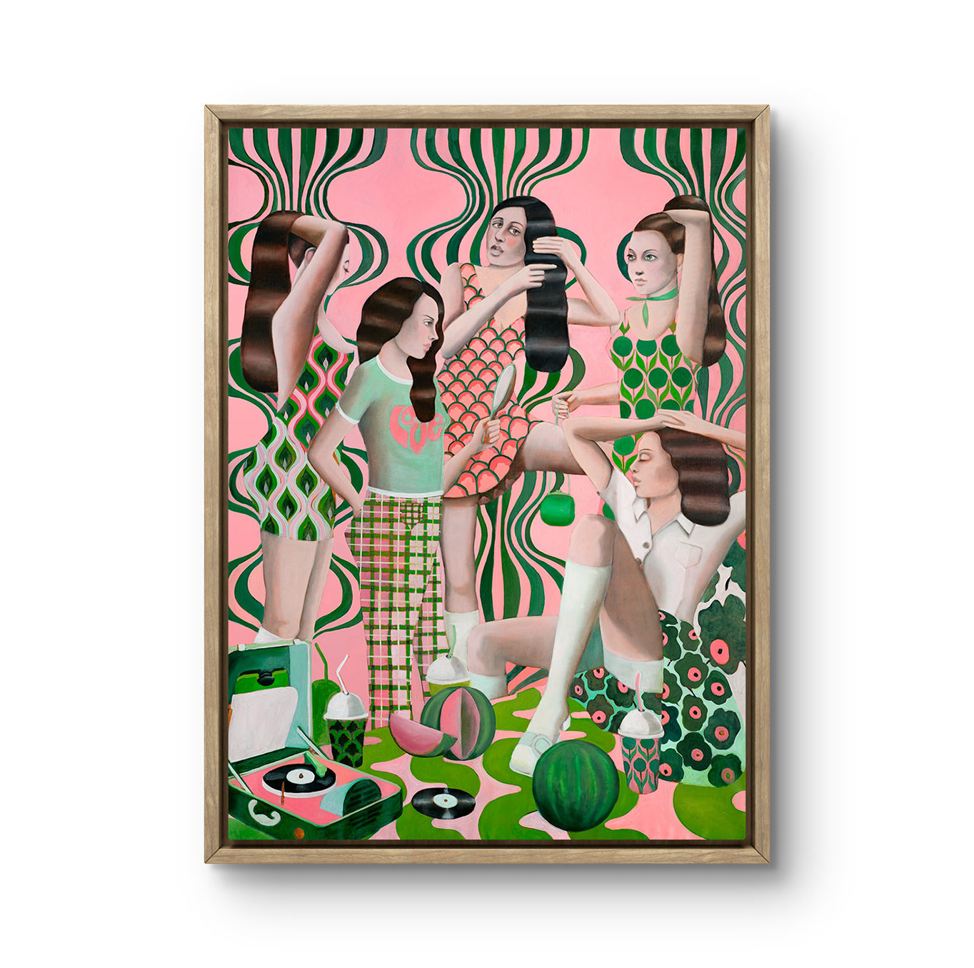 Kunsttrykket «Les Demoiselles d’Artist» av den norske samtidskunstneren Edvarda Braanaas, signert og nummerert i et begrenset opplag på 150 eksemplarer.