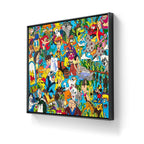 Andys Leker på lerret leveres ferdig innrammet med sort sveveramme.