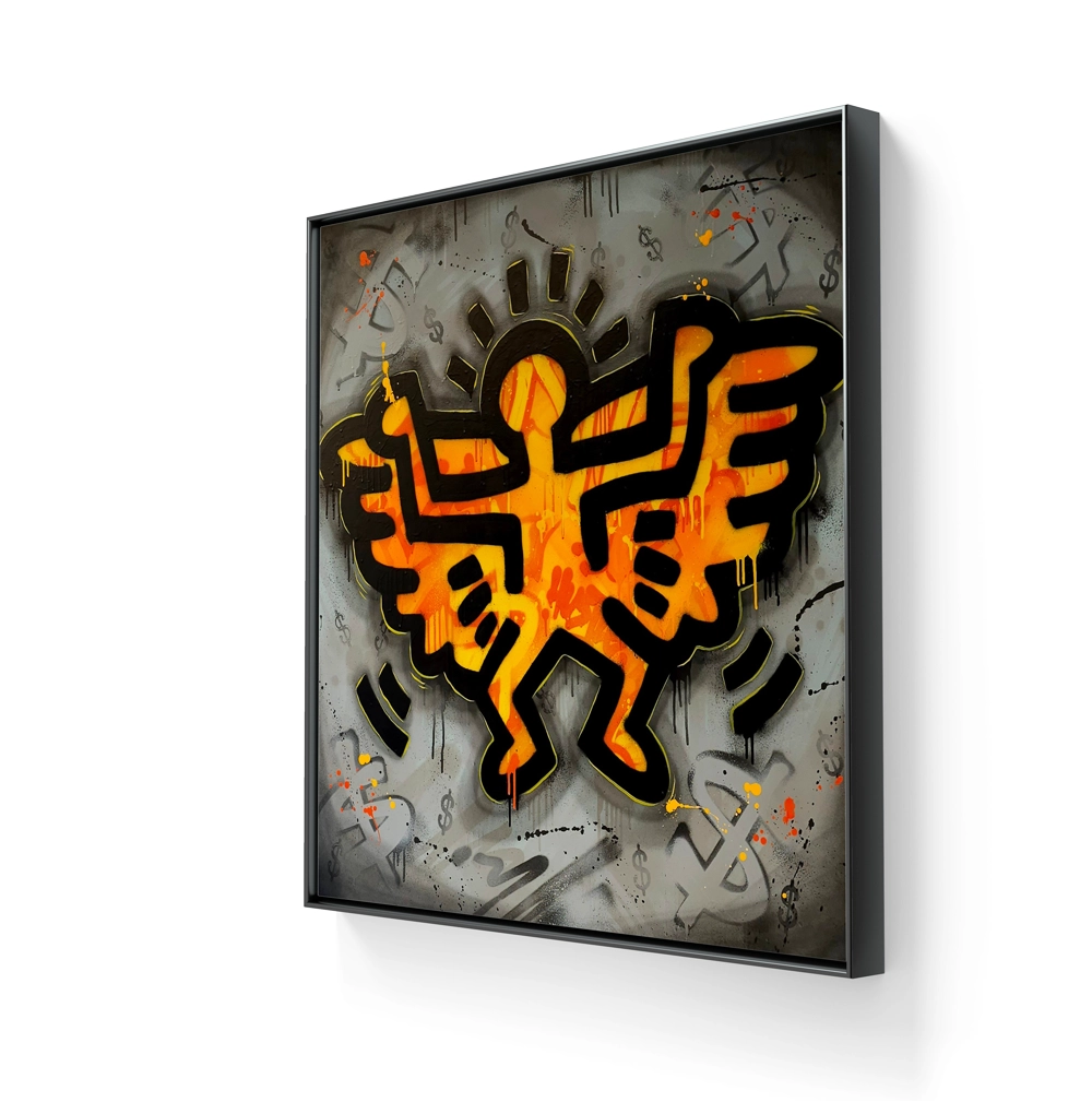 Kunstverket Angel leveres ferdig innrammet med sort ramme. 