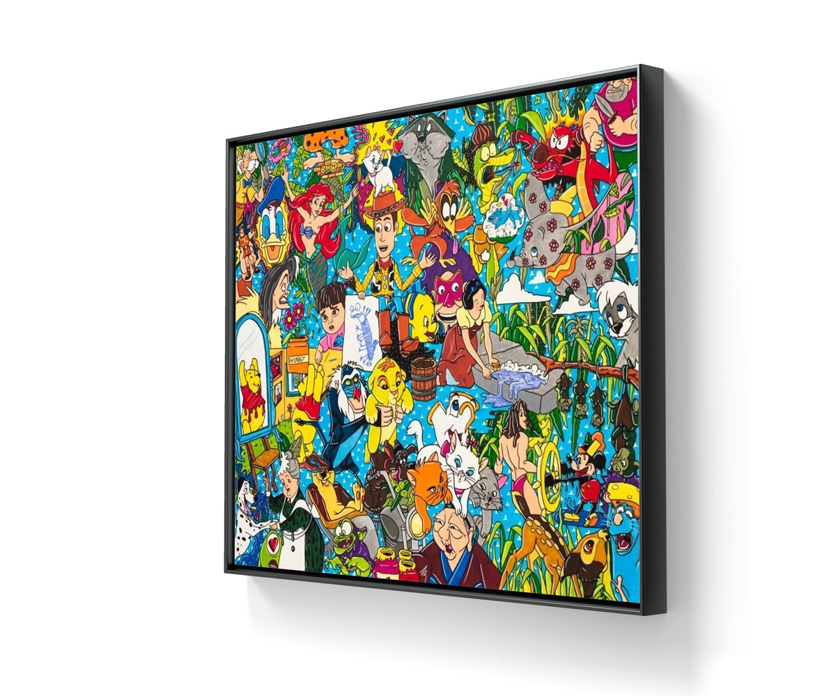 "Andys leker" på lerret leveres ferdig innrammet. 