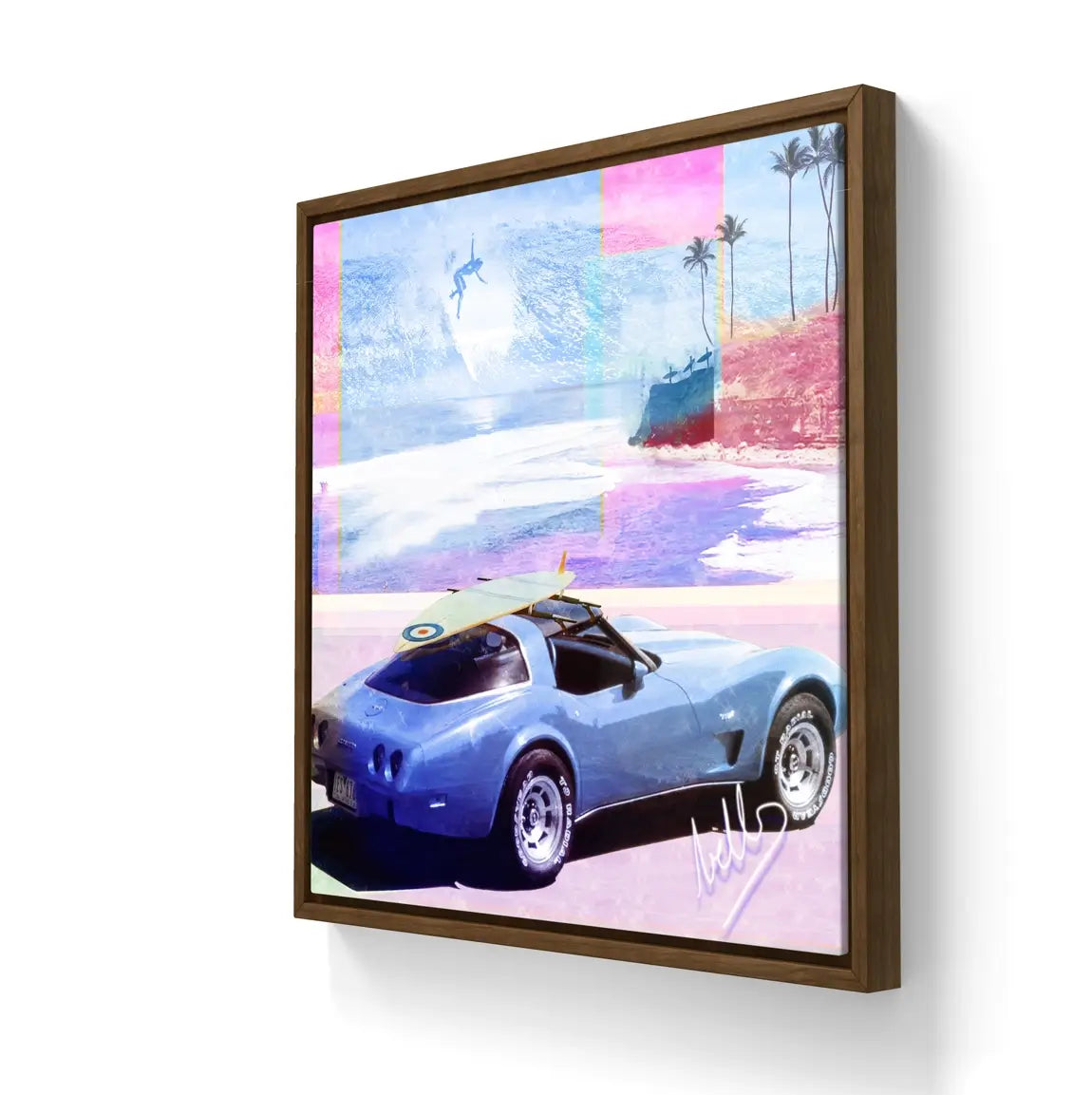 Kunstverket "Bells Beach" leveres med en mørkoljet ramme. 