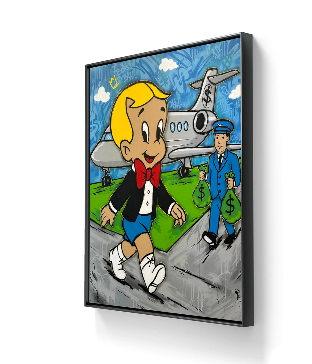 Kunstverket "Catch flights, Not feelings" leveres ferdig innrammet med sort ramme