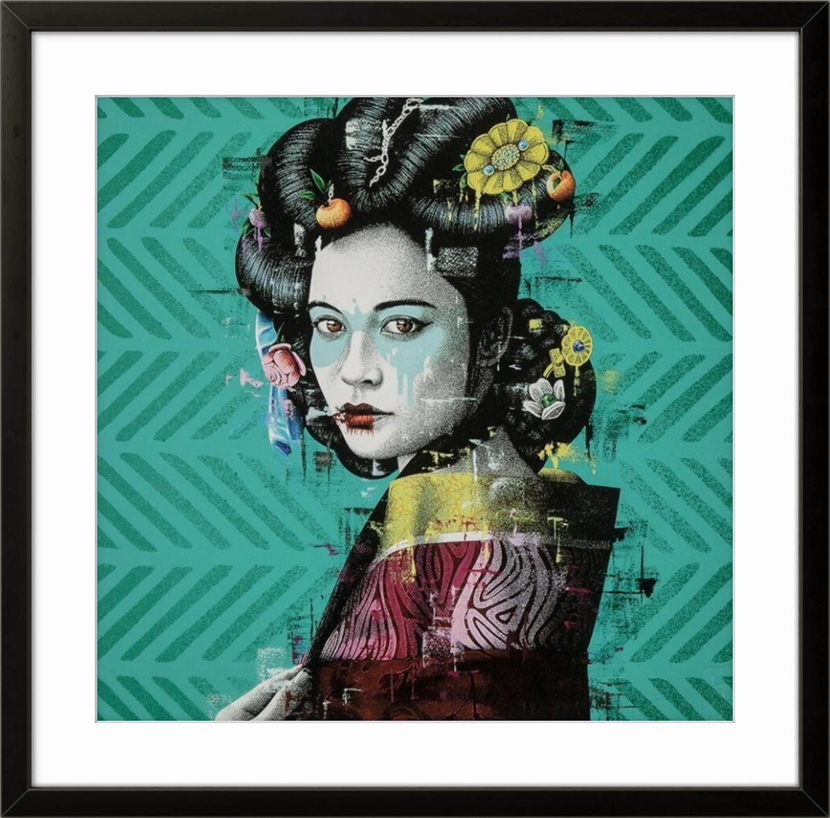 Trykket "Changseig" av samtidskunstneren Findac kommer i størrelsen 32 x 32 cm med ramme.