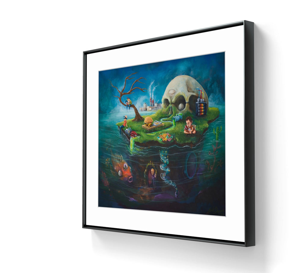 Kunsttrykket "Consumption Island" kommer i størrelse 41 x 56 cm