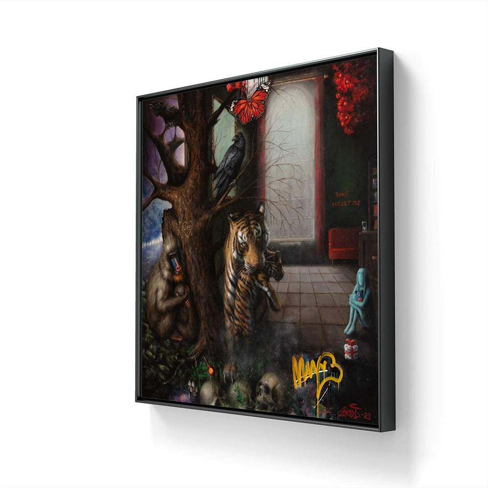 Trykket på lerret leveres med sveveramme