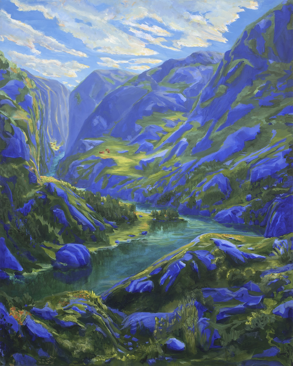 Detaljebilde av maleriet "Ekkoets nabo" av kunsteren Sebastian Slotte