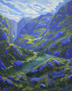 Detaljebilde av maleriet "Ekkoets nabo" av kunsteren Sebastian Slotte