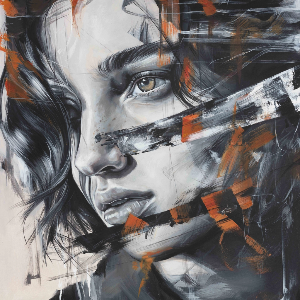 Detaljebilde av maleriet "Fabulation of memory" av Laila Maria Mæland.