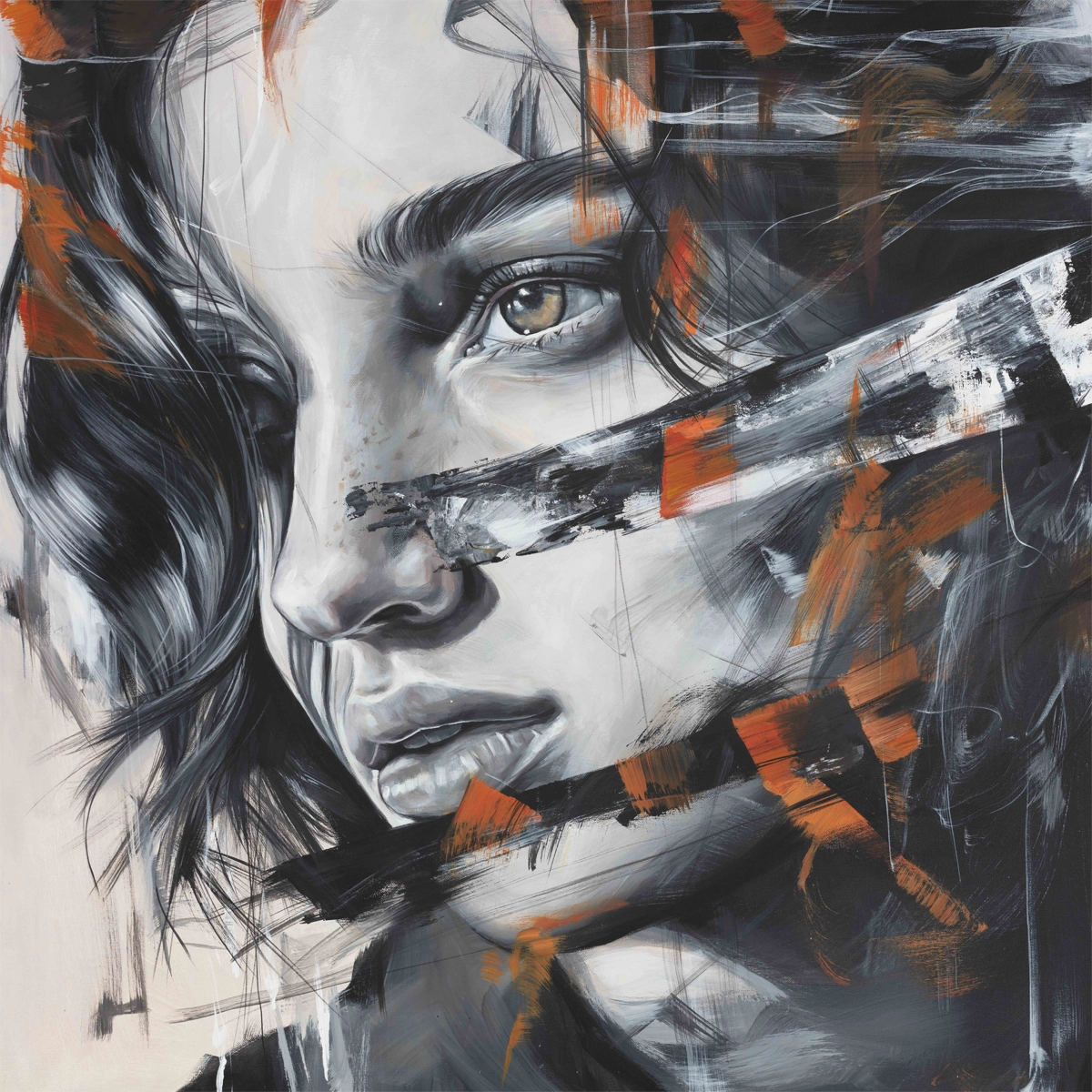 Detaljebilde av maleriet "Fabulation of memory" av Laila Maria Mæland.