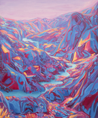 Detaljebilde av maleriet "Fjelldans" av kunsteren Sebastian Slotte.