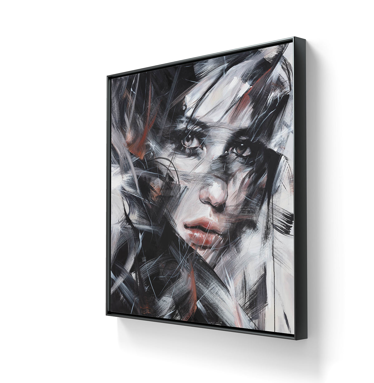 Maleriet "Flicker of hope" leveres med en sort ramme. 