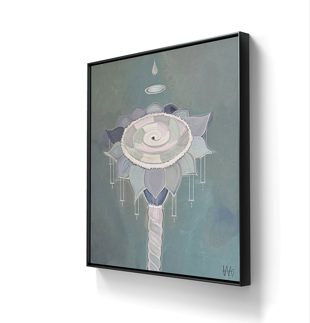 Maleriet Flow Coaster leveres med ramme i lys eik.