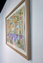 Maleriet "Going somwhere else" leveres ferdig innrammet med en ramme i lys eik og med kunstglass.