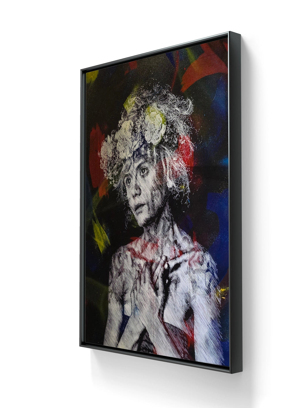 Maleriet "Gone believer" av SNIK leveres ferdig innrammet med en sort ramme. 