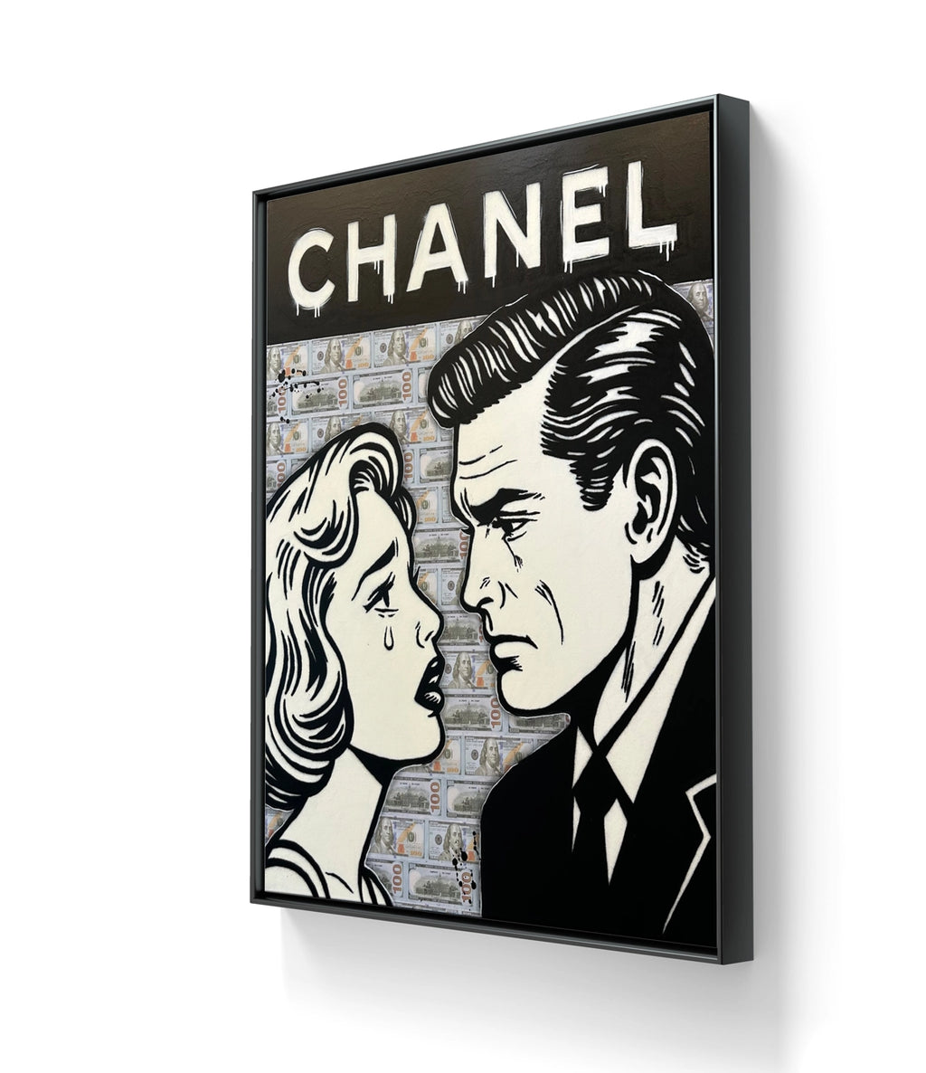 Kunstverket "Happy wife, Happy Life" leveres med en sort ramme.