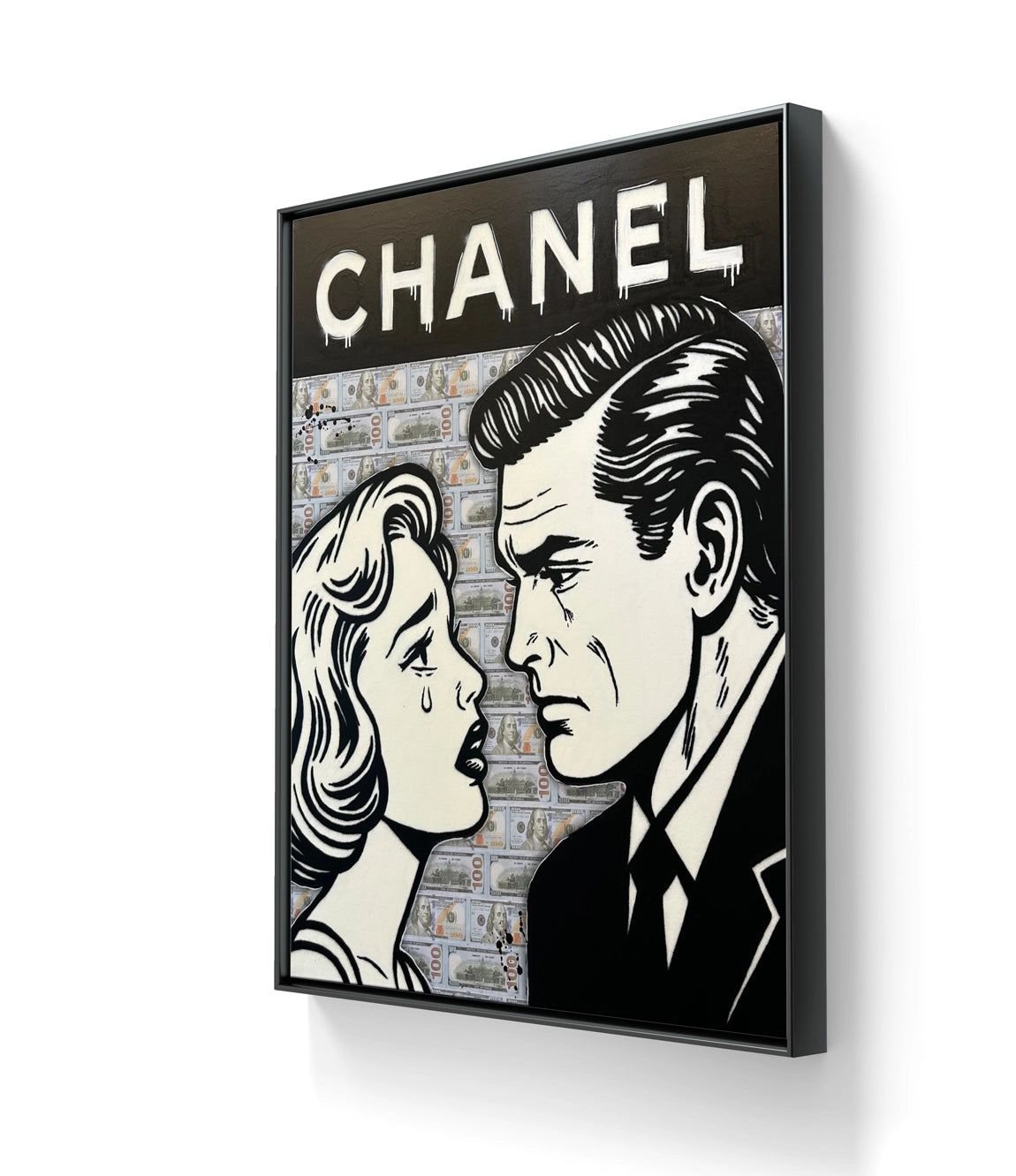 Kunstverket "Happy wife, Happy Life" leveres med en sort ramme.