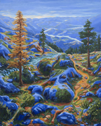 Detaljebilde av maleriet "Hel ved" av den norske kunsteren Sebastian Slotte. 