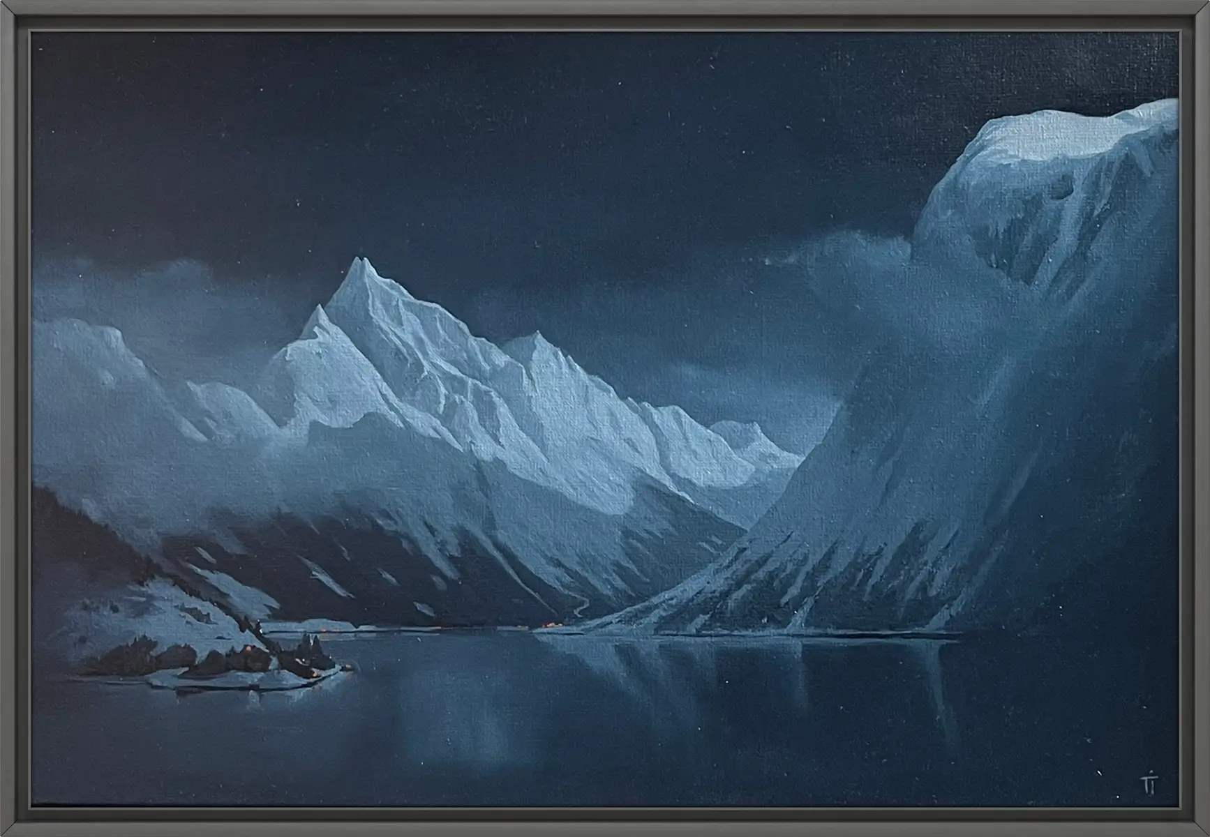 Detaljebilde av maleriet "Slogen ved Hjørundfjorden"