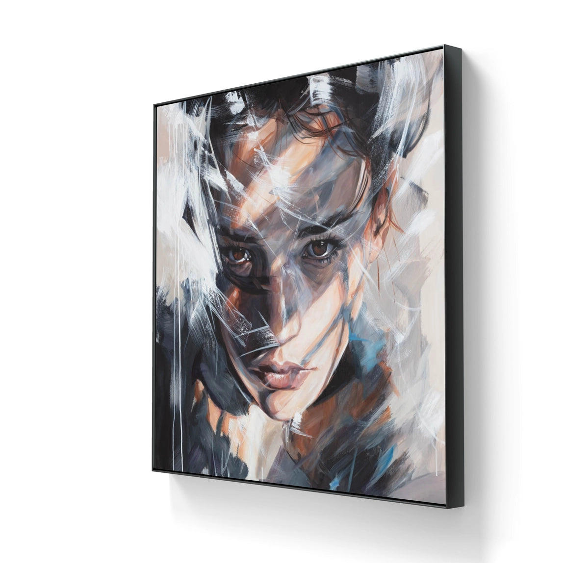 Kunsttrykket "I already know" på lerret leveres ferdig innrammet med en sort ramme. 