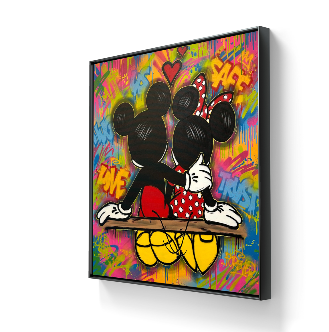 Kunstverket "In This Together" leveres med en sort ramme. 