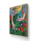 Leveres ferdig innrammet med en sveveramme i eik.