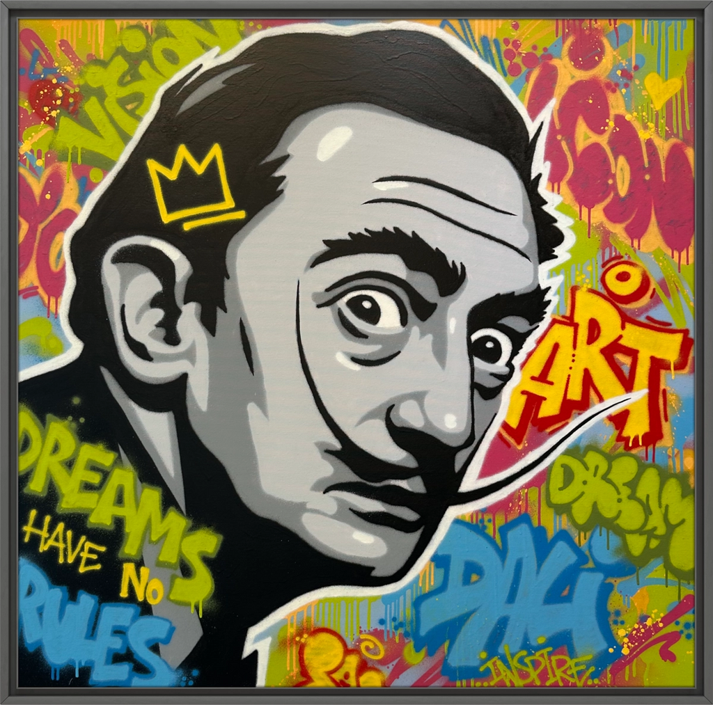 Detaljebilde av maleriet "King Dali" av kunstneren Salke1. 