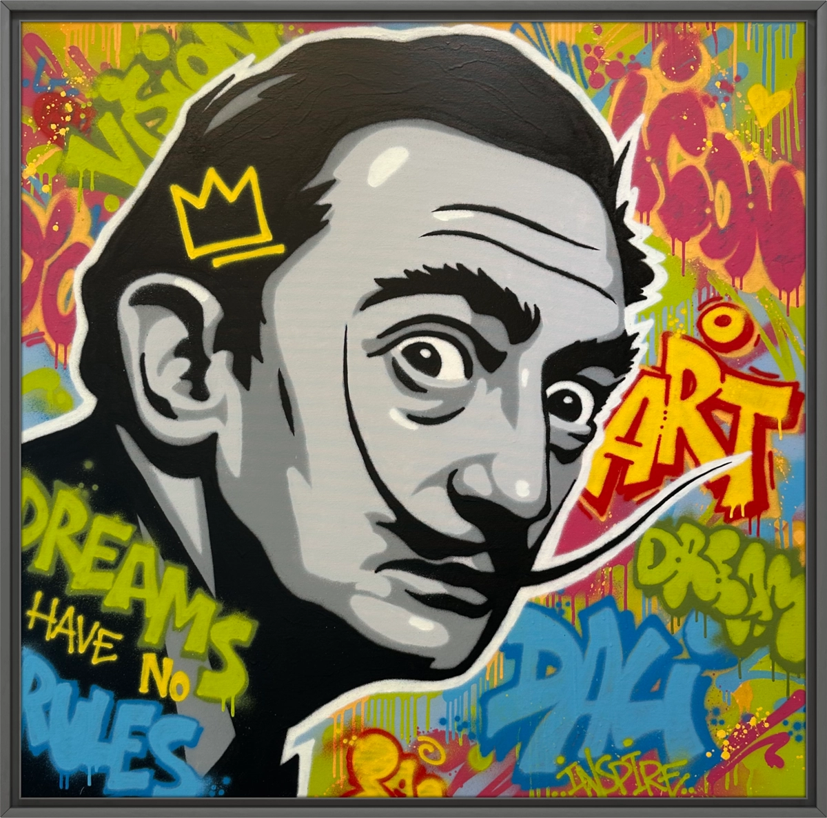 Detaljebilde av maleriet "King Dali" av kunstneren Salke1. 