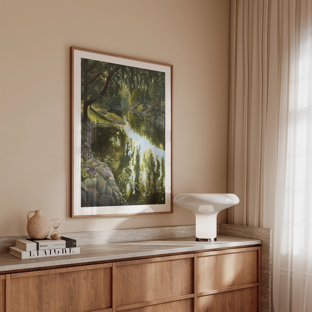 "Kom nærmere" - kunsttrykk her rammet inn med en eikeramme