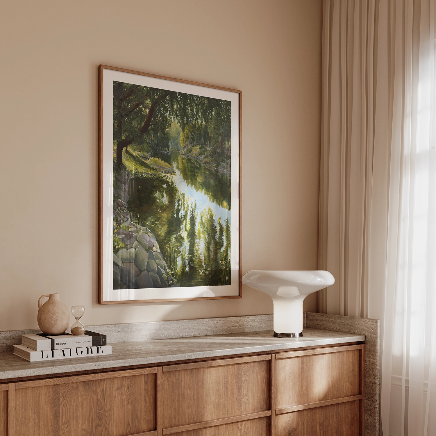 "Kom nærmere" - kunsttrykk her rammet inn med en eikeramme