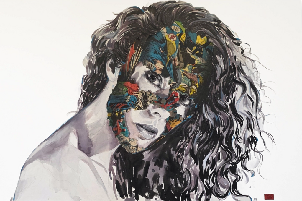 Detaljebilde av maleriet "La Cage et Longueur Dónde" av Sandra Chevrier