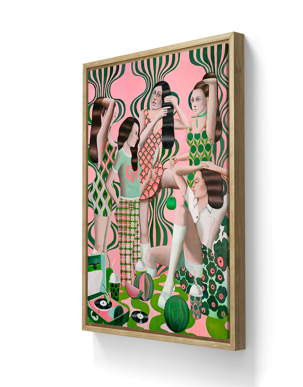 Kunsttrykket «Les Demoiselles d’Artist»  kommer i en størrelse på lerret, håndkolorert og ferdig innrammet. 