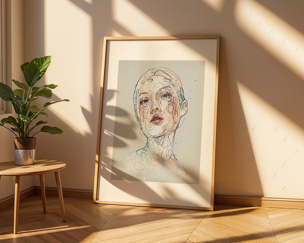 Kunsttrykket "Let it be" av Lea Alstad, her innrammet. 