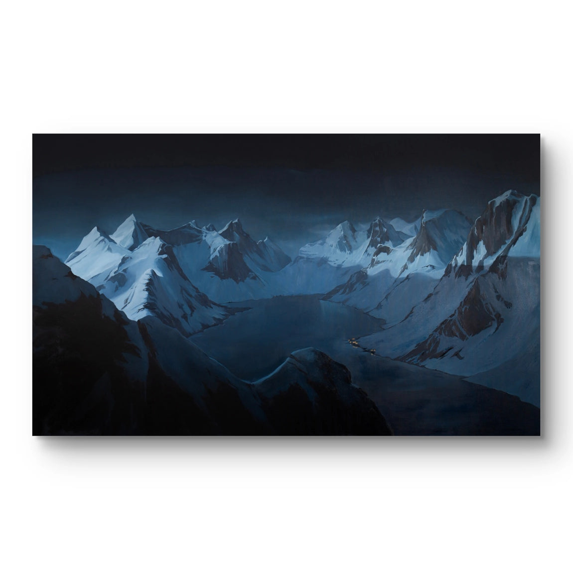 Maleriet "Kjerkfjorden ved Reine, Lofoten" av den norske samtidskunstneren Torkild Iversen