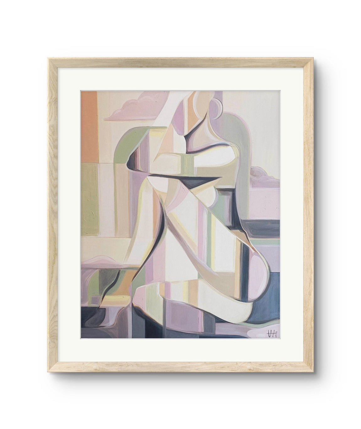 Kunsttrykket "Lucy" her rammet inn med en ramme av eik. 