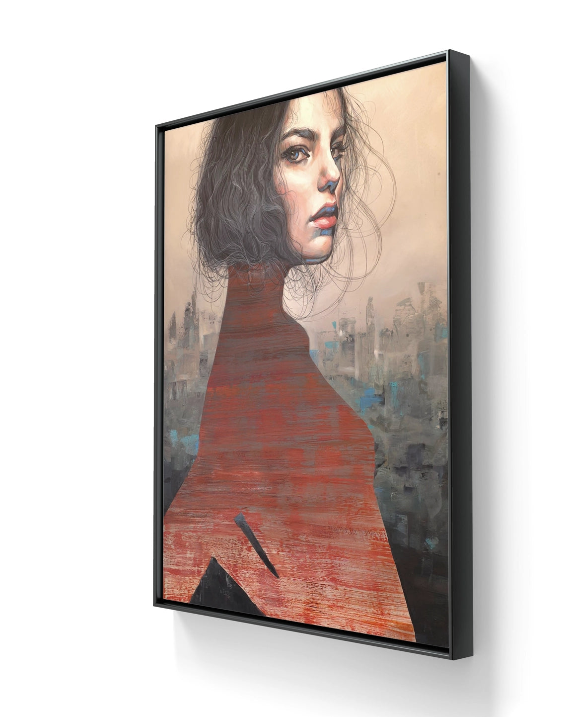 Maleriet "Luminescent" leveres ferdig innrammet med en sort ramme. 