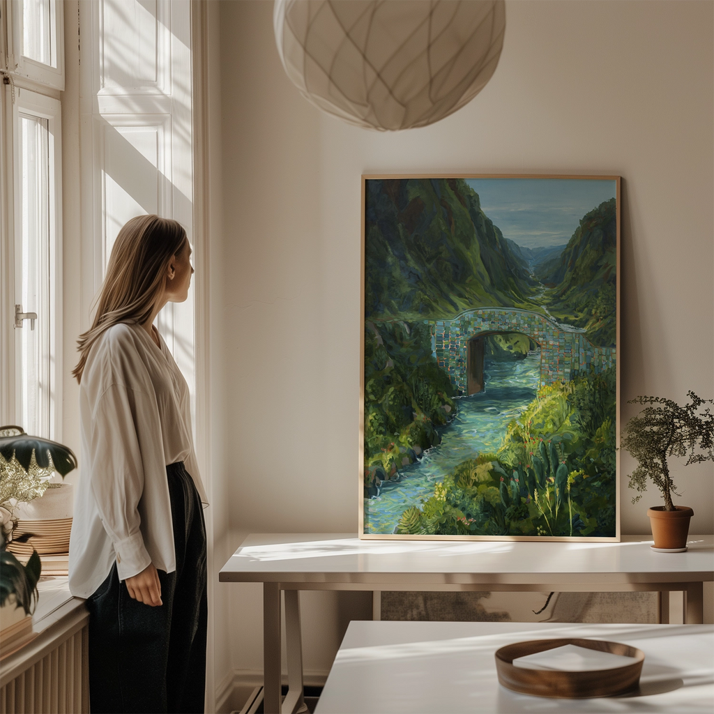 "Mosaikkbroen" leveres ferdig innrammet. 