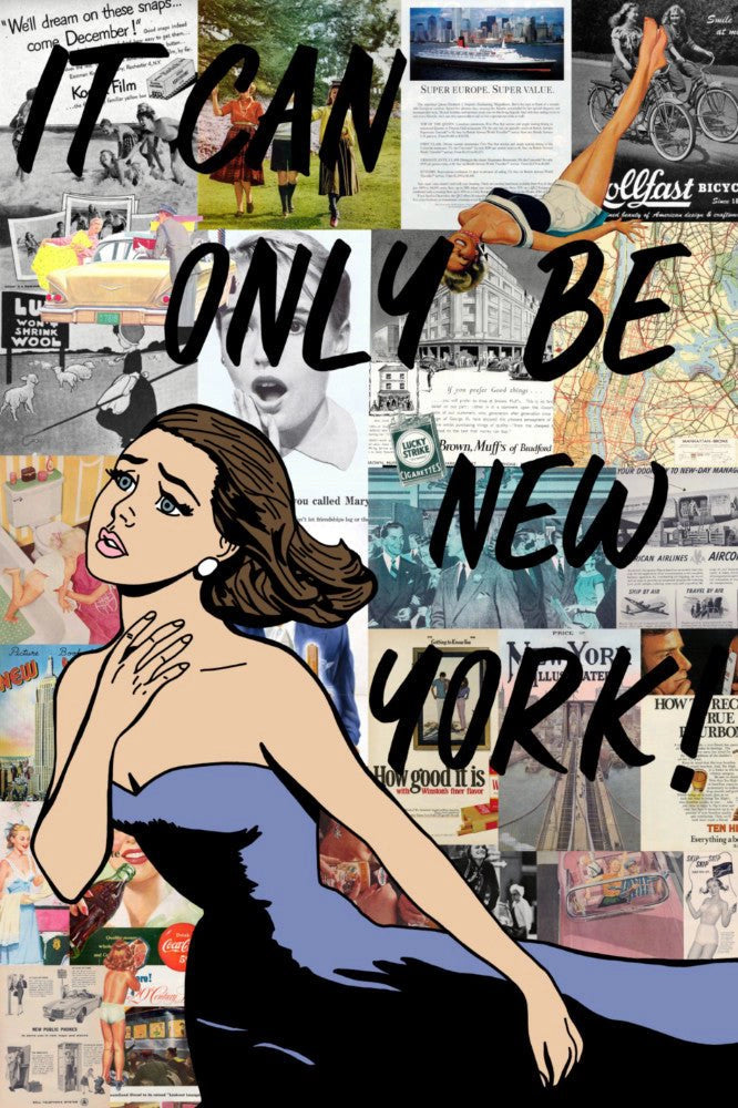 New york er trykket på hvitlakkert aluminium og håndkolorert av Celi.