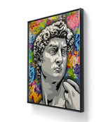 Kunstverket "Old money, New vision" leveres ferdig innrammet med sort ramme.