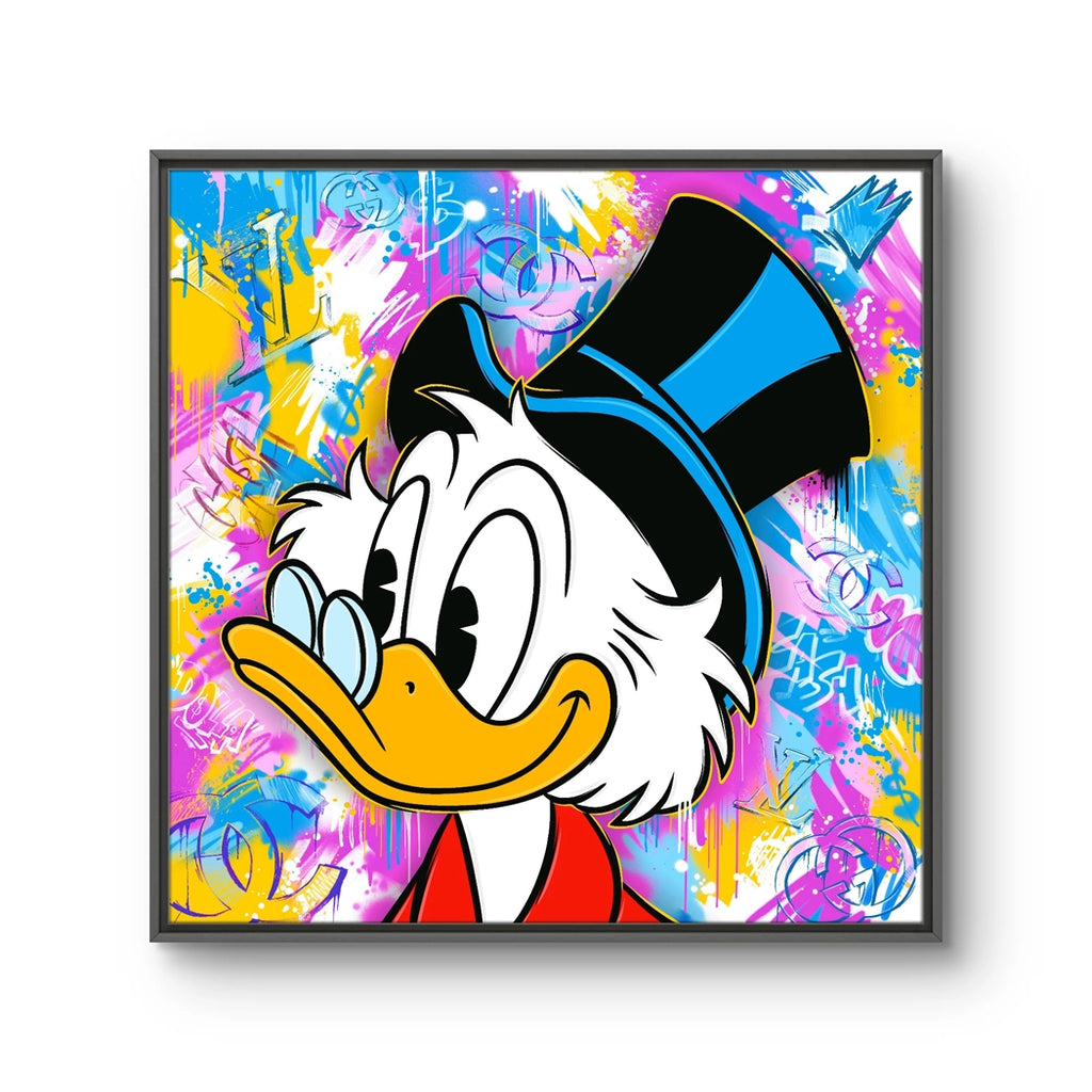 "Onkel Skrue" fås i en variant på lerret som er håndkolorert. 