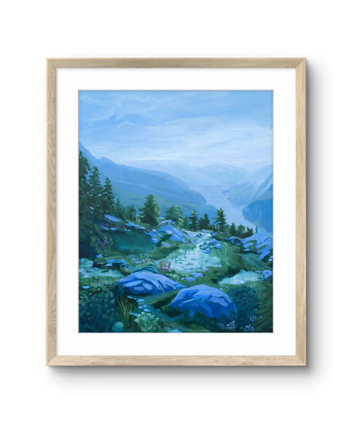 Fine art giclée trykket "På kanten av ro" av den norske kunstneren Sebastian Slotte, signert og nummeret i et begrenset opplag.