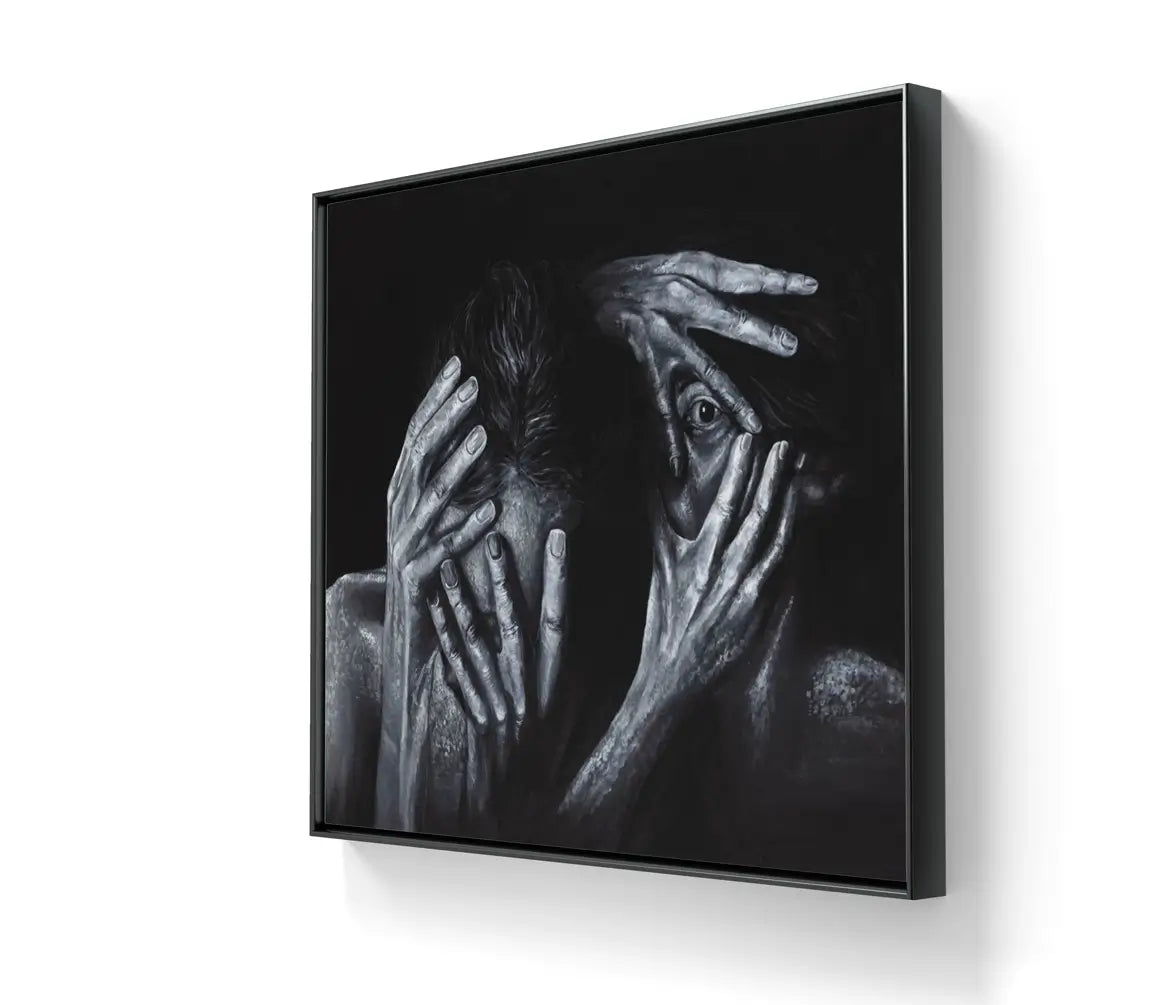 Maleriet "Peeking Whilst Hidden" er laget med akryl på lerret. 