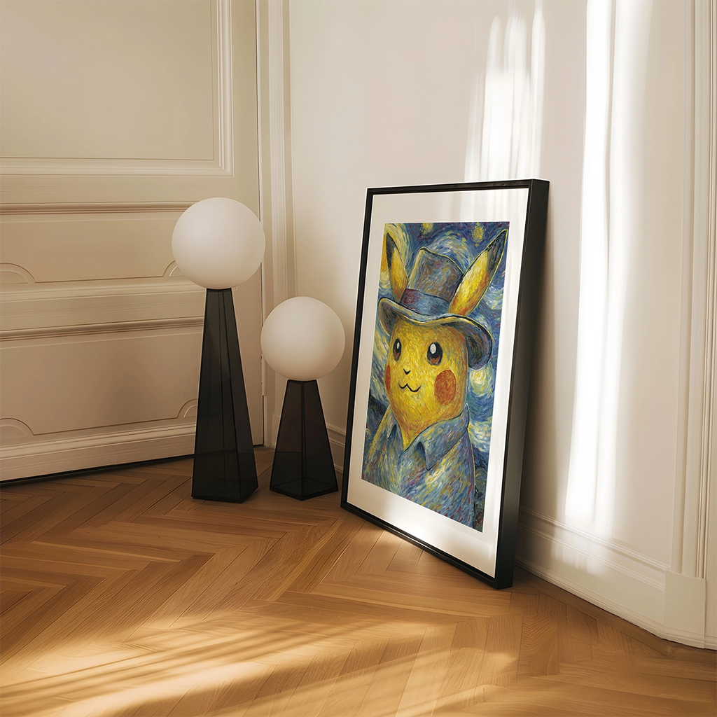 Ønsker du kunsttrykket "Pikachu with a Hat" innrammet? Vi hjelper deg!