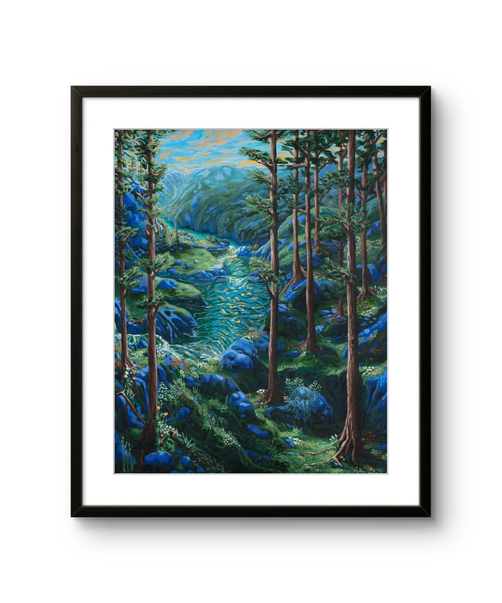 Kunsttrykket "Røtter i fjell og fjord" har en størrelse på 75 x 60 cm