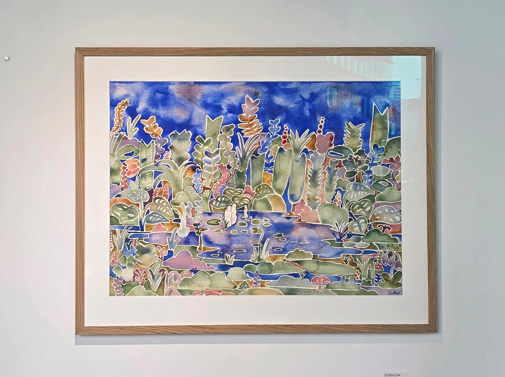 Maleriet "Shadows learning to bloom" laget av samtidskunstneren Lea Alstad