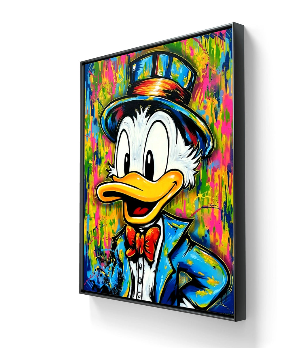 "Splash of Wealth" leveres ferdig innrammet med en sort ramme. 