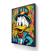 "Splash of Wealth" leveres ferdig innrammet med en sort ramme. 