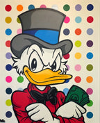 Kunstverket "Spot painting : Scrooge" kommer i størrelsen 120 x 100 cm. 