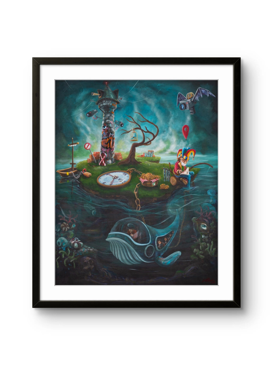 Fine art giclée trykket "Surveillance island" av den norske kunstneren Erik Bergan, signert og nummerert i et begrenset opplag.