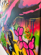 Kunstverket "The Creation of Wealth" er laget med spray og utskåret mdf på lerret