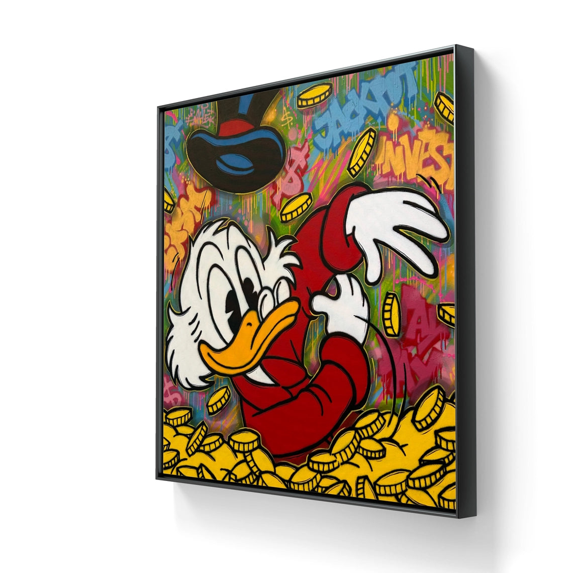 Kunstverket "The Golden Life" leveres med sort ramme i størrelsen 100 x 100 cm